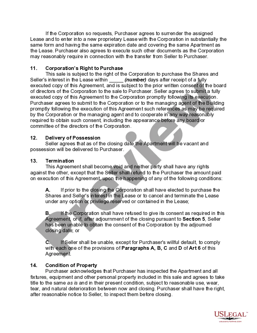 Get Agreement for Purchase and Sale of Rights to Cooperative Apartment Preview Agreement for Purchase and Sale of Rights to Cooperative Apartment