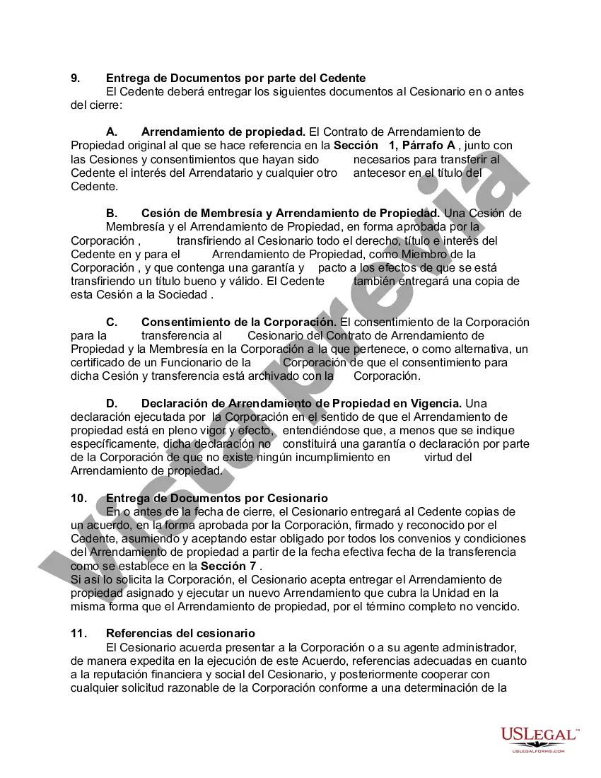 Preview Acuerdo para Ceder Arrendamiento de Propiedad de Apartamento Cooperativo y Membresía