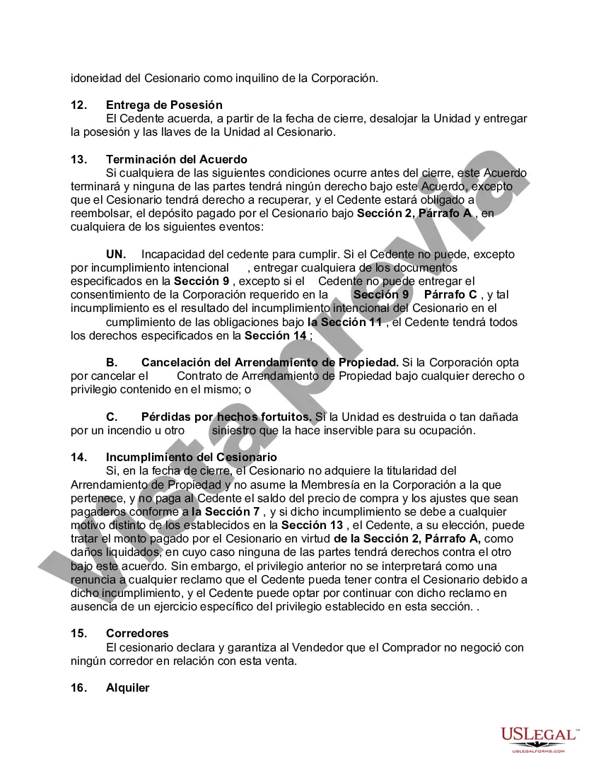 Preview Acuerdo para Ceder Arrendamiento de Propiedad de Apartamento Cooperativo y Membresía