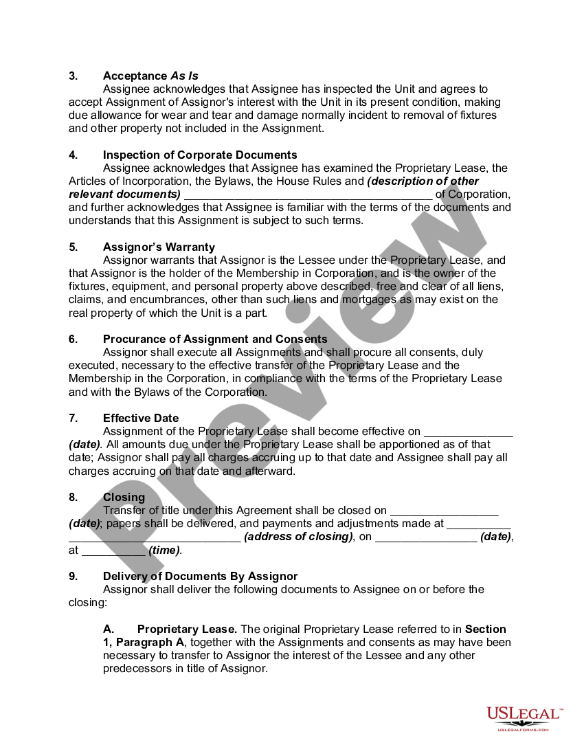 assignment of proprietary lease