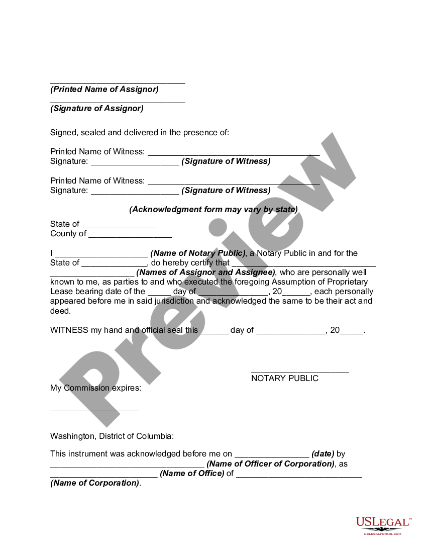 consent to assignment of proprietary lease