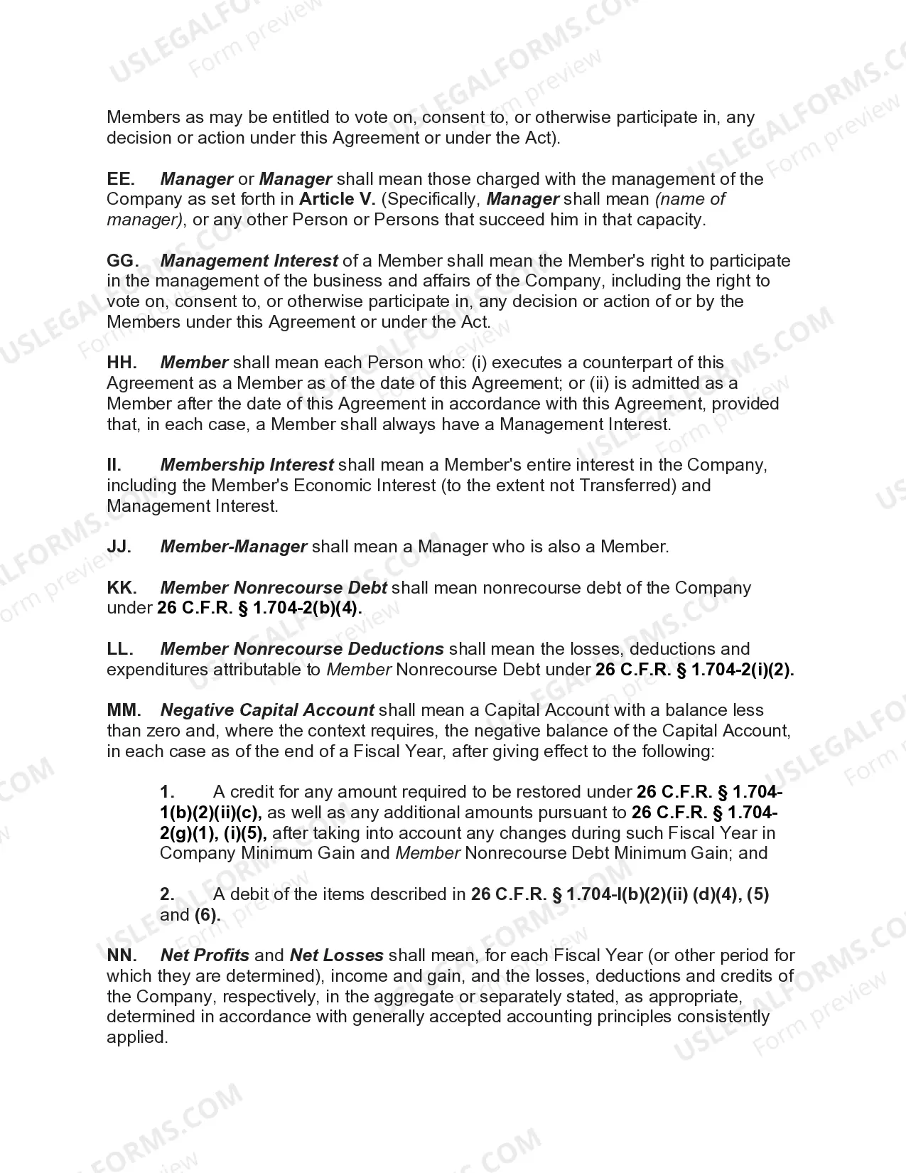 Preview Manager Managed Limited Liability Company Operating Agreement with Classes of Members