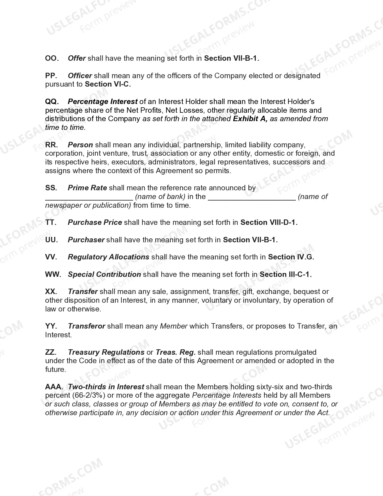 Preview Manager Managed Limited Liability Company Operating Agreement with Classes of Members