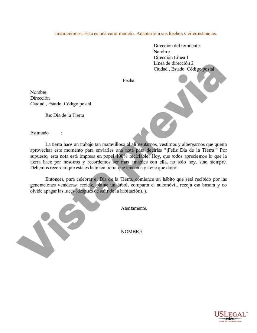 Preview Ejemplo de carta para el Día de la Tierra