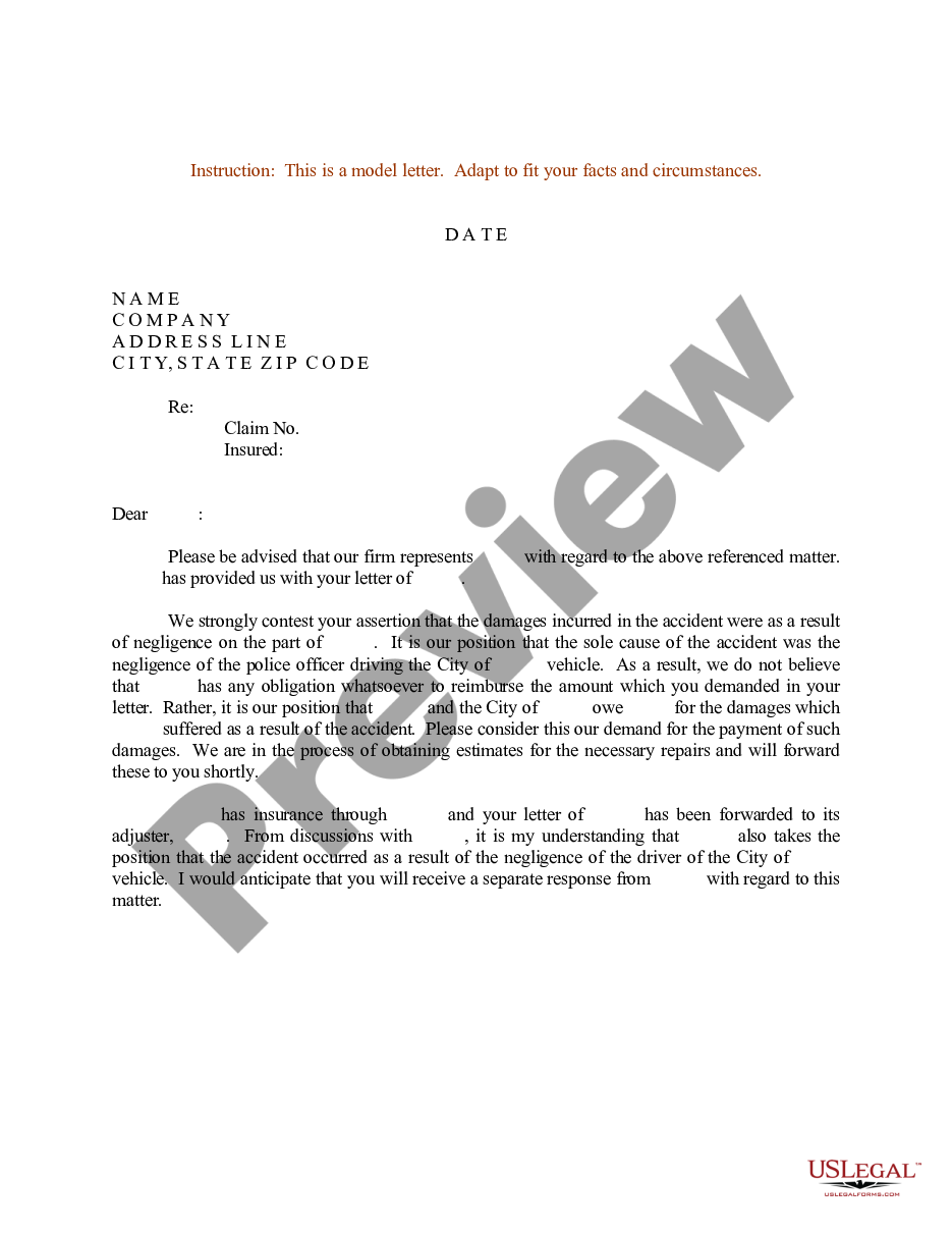 page 0 Sample Letter for Traffic Accident - Refusal to Pay Requested Damages preview