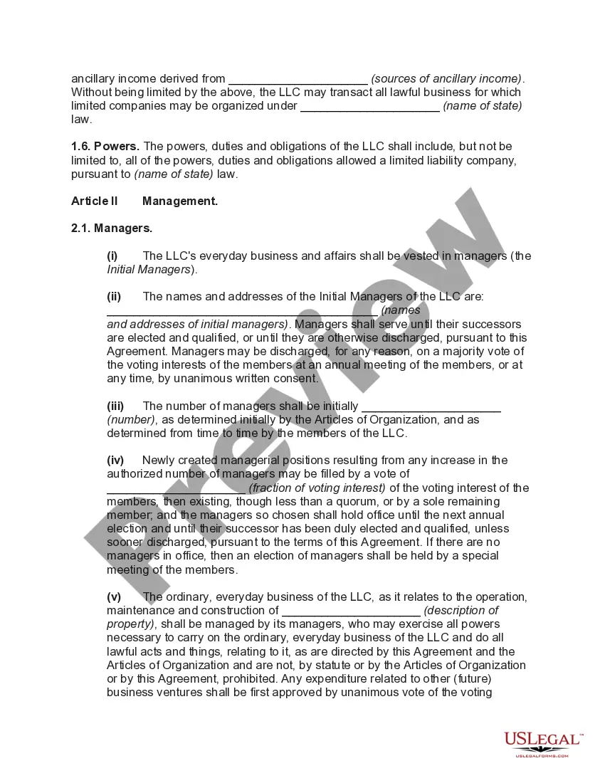 Get Limited Liability Operating Agreement for Manager Managed Real Estate Development with Specification of Different Amounts of Capital Contributions by Members Preview Limited Liability Operating Agreement for Manager Managed Real Estate Development with Specification of Different Amounts of Capital Contributions by Members