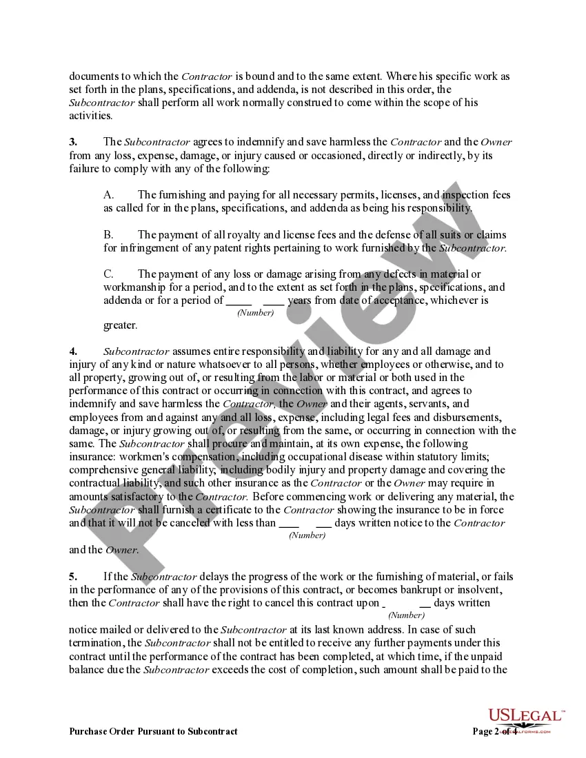 Get Purchase Order Pursuant to Subcontract for Labor and Materials Preview Purchase Order Pursuant to Subcontract for Labor and Materials