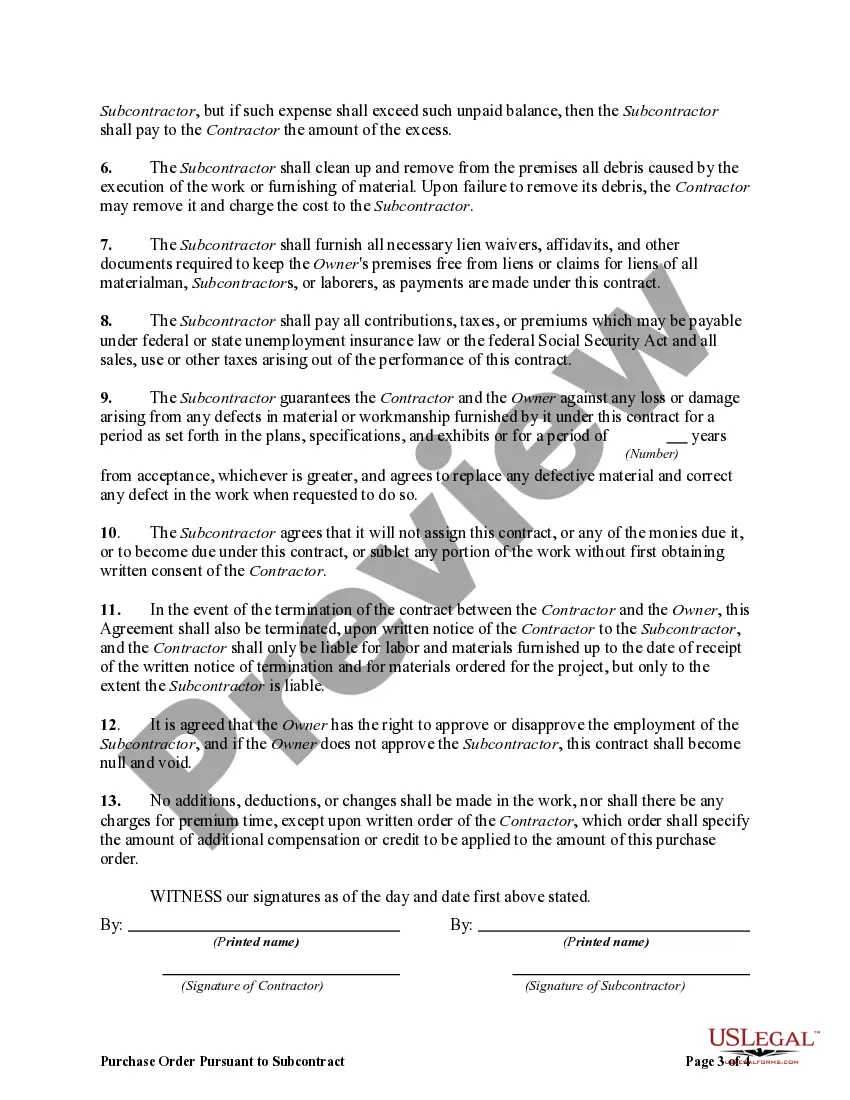 Get Purchase Order Pursuant to Subcontract for Labor and Materials Preview Purchase Order Pursuant to Subcontract for Labor and Materials