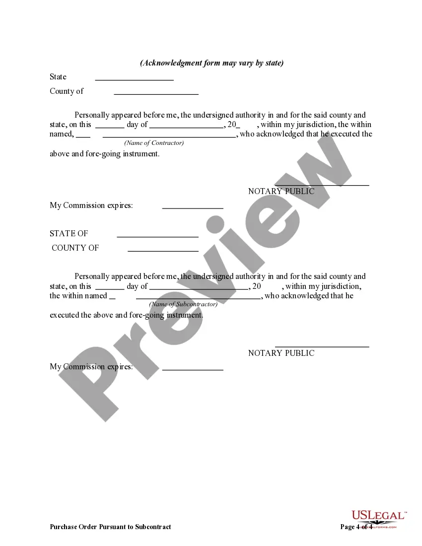 Get Purchase Order Pursuant to Subcontract for Labor and Materials Preview Purchase Order Pursuant to Subcontract for Labor and Materials