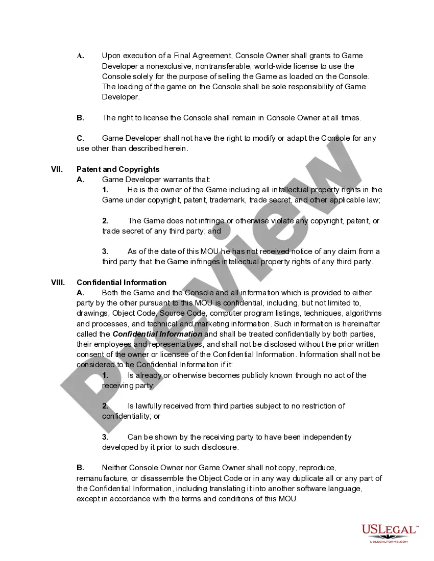 Get Memorandum of Understanding Regarding Game Consoles Preview Memorandum of Understanding Regarding Game Consoles