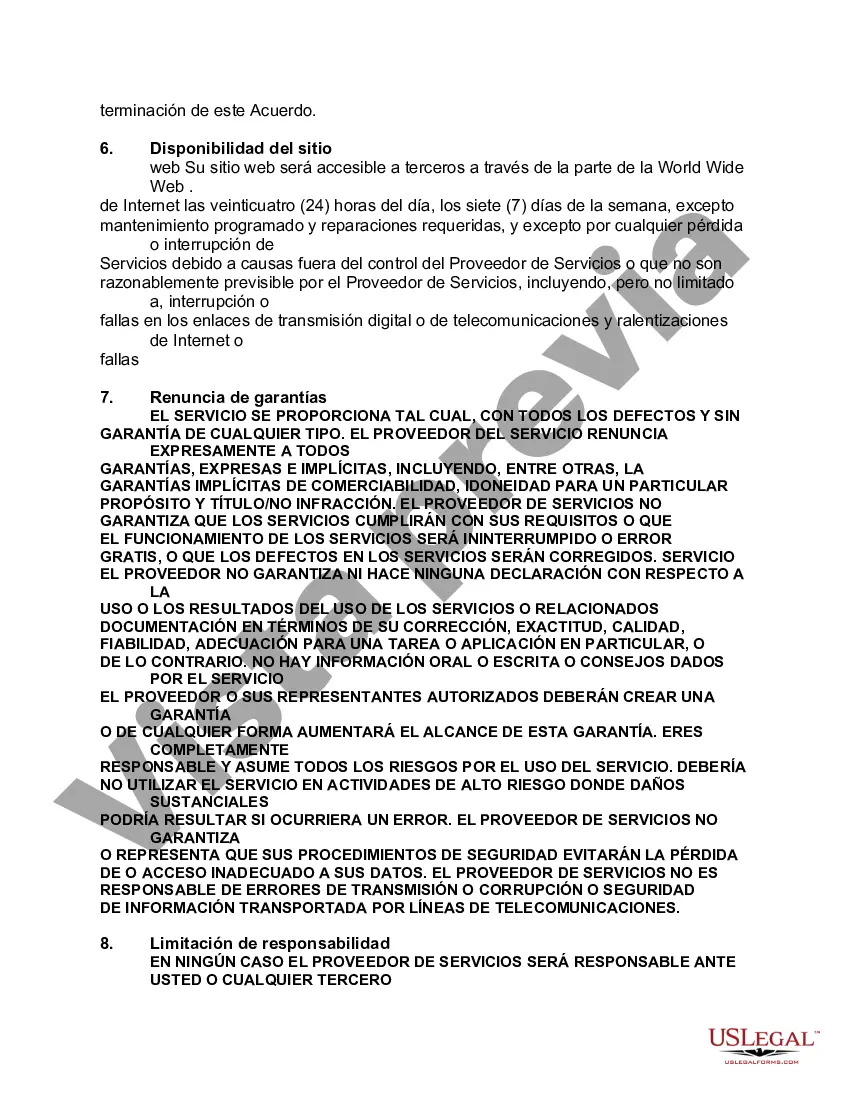 Preview Acuerdo de usuario final para el proveedor de servicios en línea con exención de responsabilidad con respecto a los hipervínculos