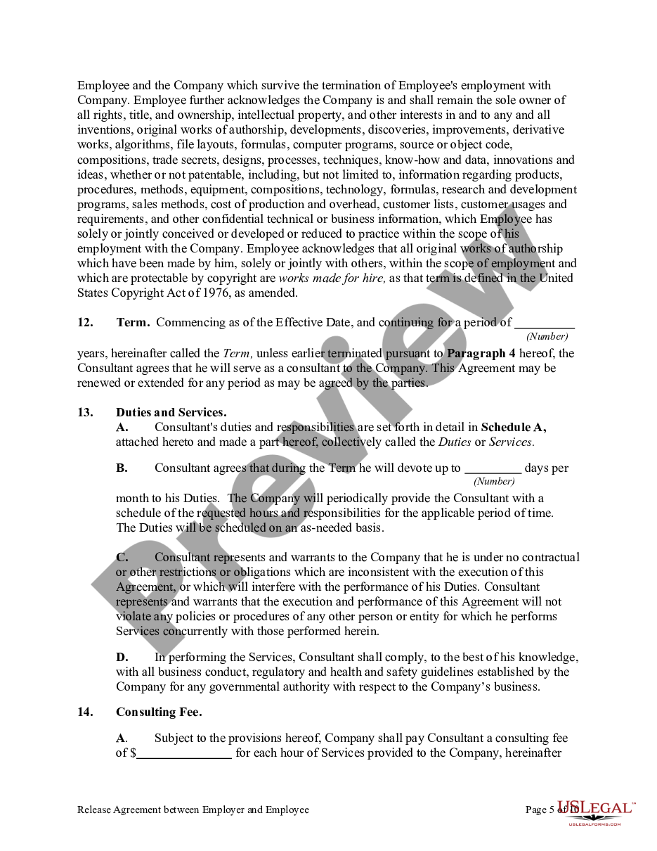 page 4 Release Agreement between Employer and Employee At Will with Consultant's Agreement for Employee to Continue Providing Services to Employer as Independent Contractor preview