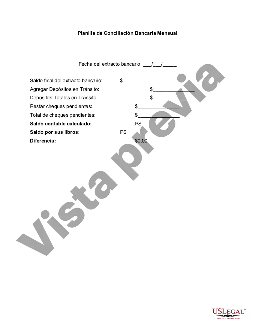 Preview Planilla de Conciliación Bancaria Mensual