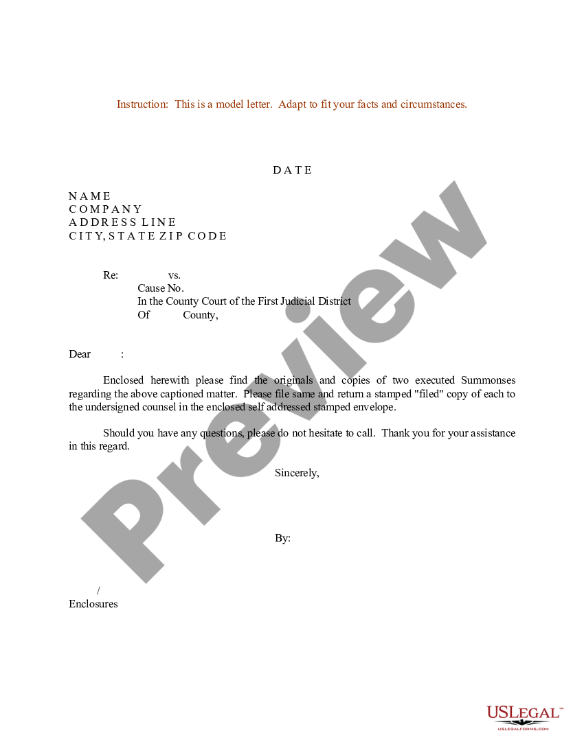 Sample Letter for Summonses | US Legal Forms