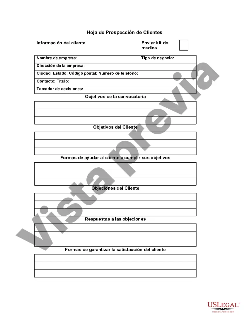 Preview Hoja de Prospección de Clientes