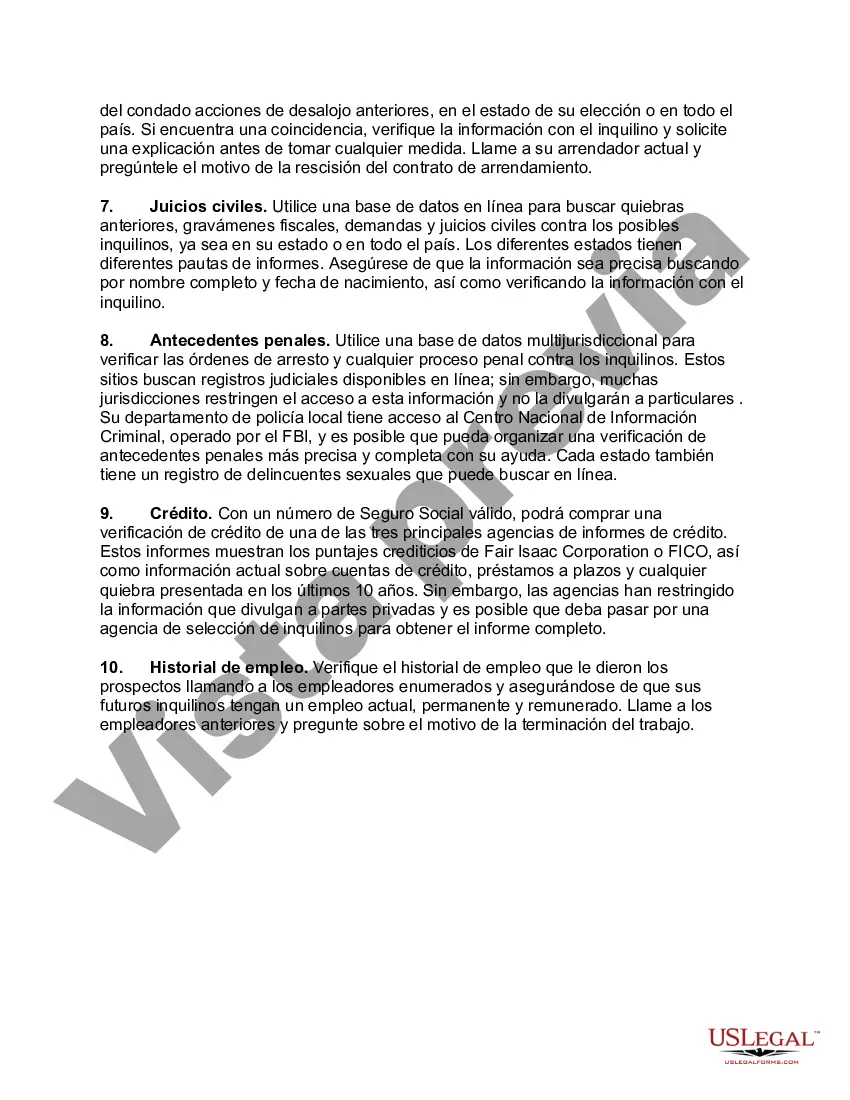 Preview Lista de verificación para la evaluación de inquilinos residenciales