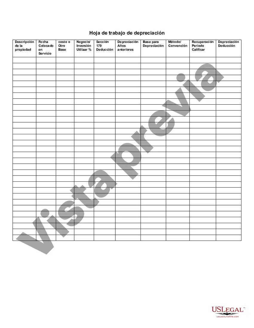 Preview Hoja de trabajo de depreciación