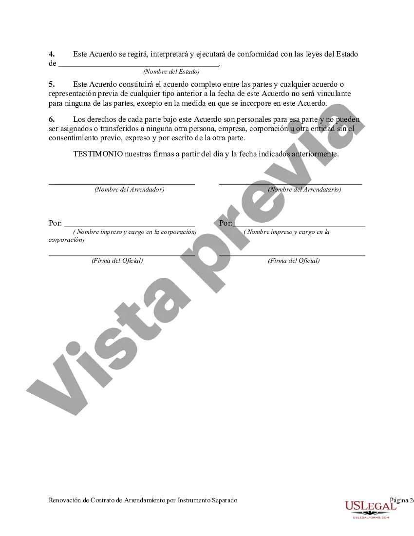 Preview Renovación de Contrato de Arrendamiento por Instrumento Separado