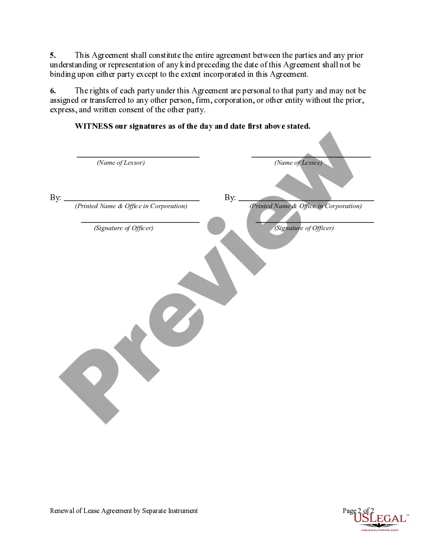 Preview Renewal of Lease Agreement by Separate Instrument