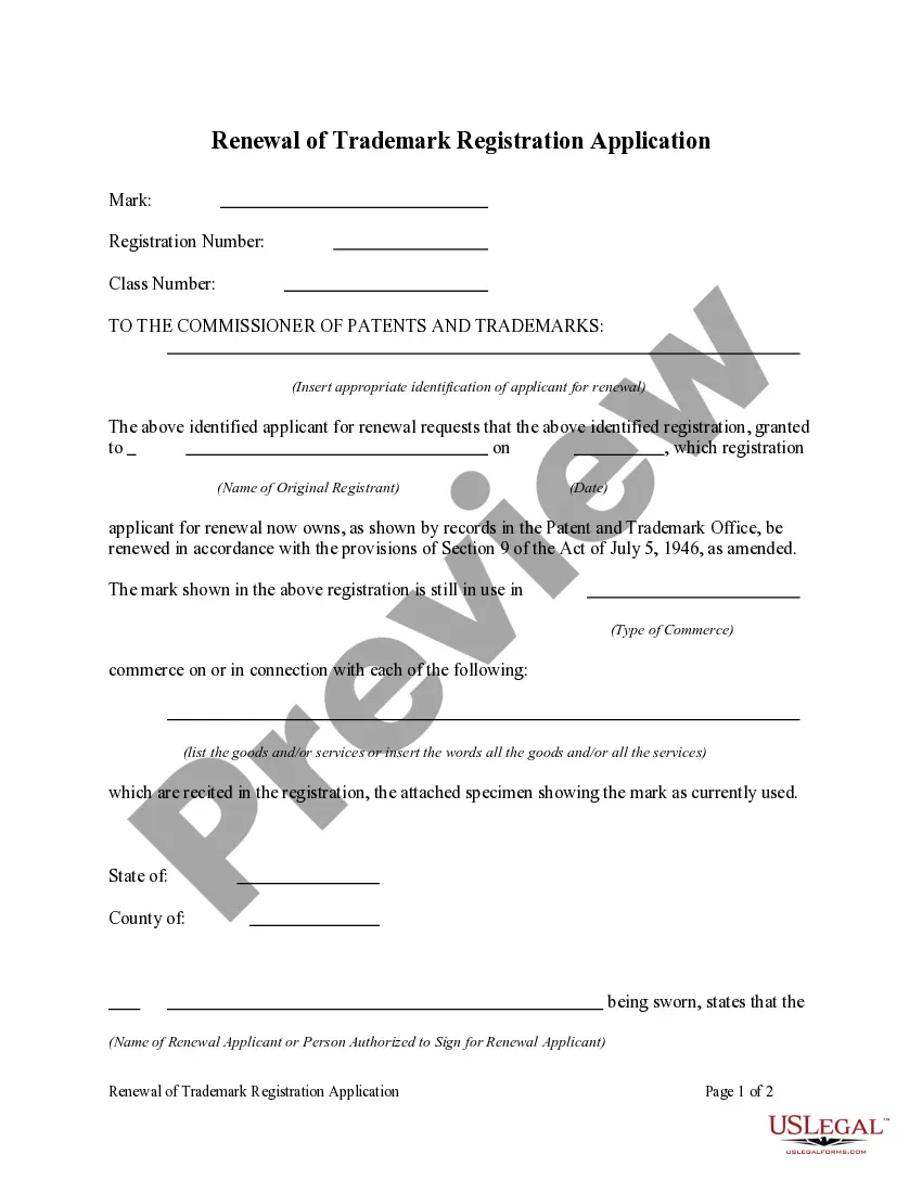 Preview Renewal of Trademark Registration Application