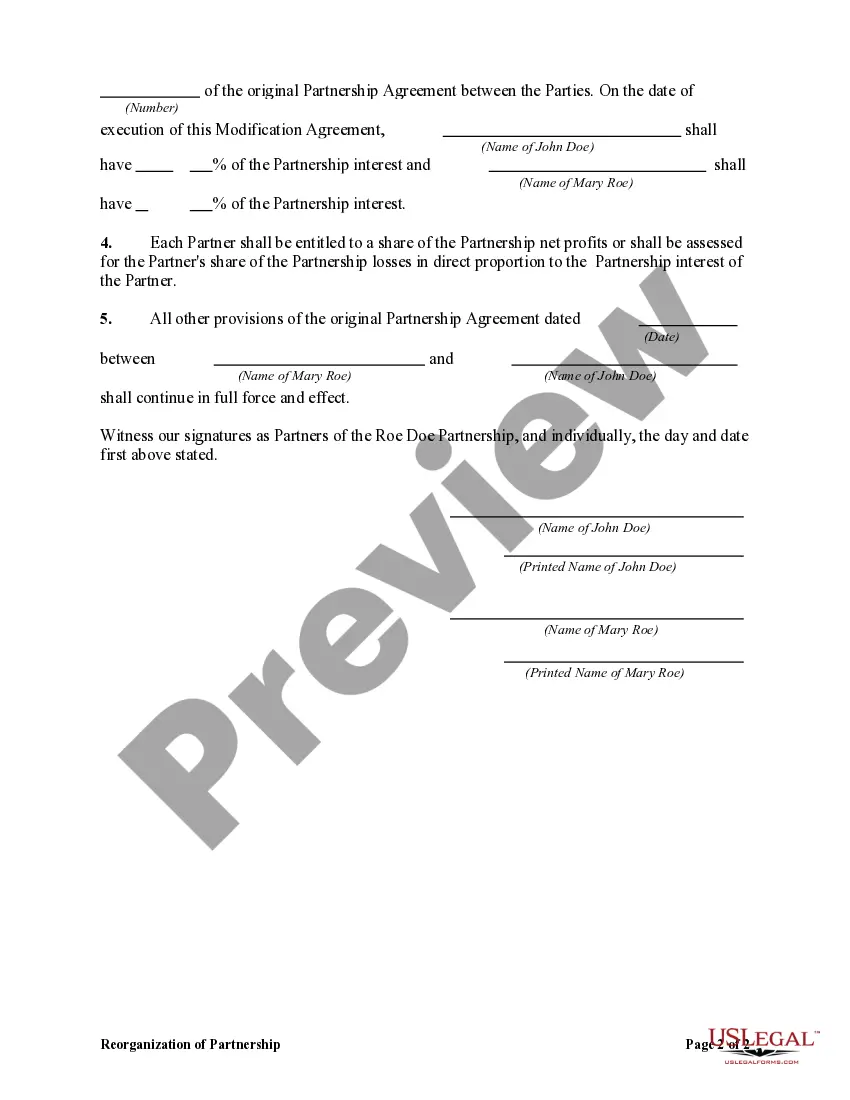 Get Reorganization of Partnership by Modification of Partnership Agreement Preview Reorganization of Partnership by Modification of Partnership Agreement