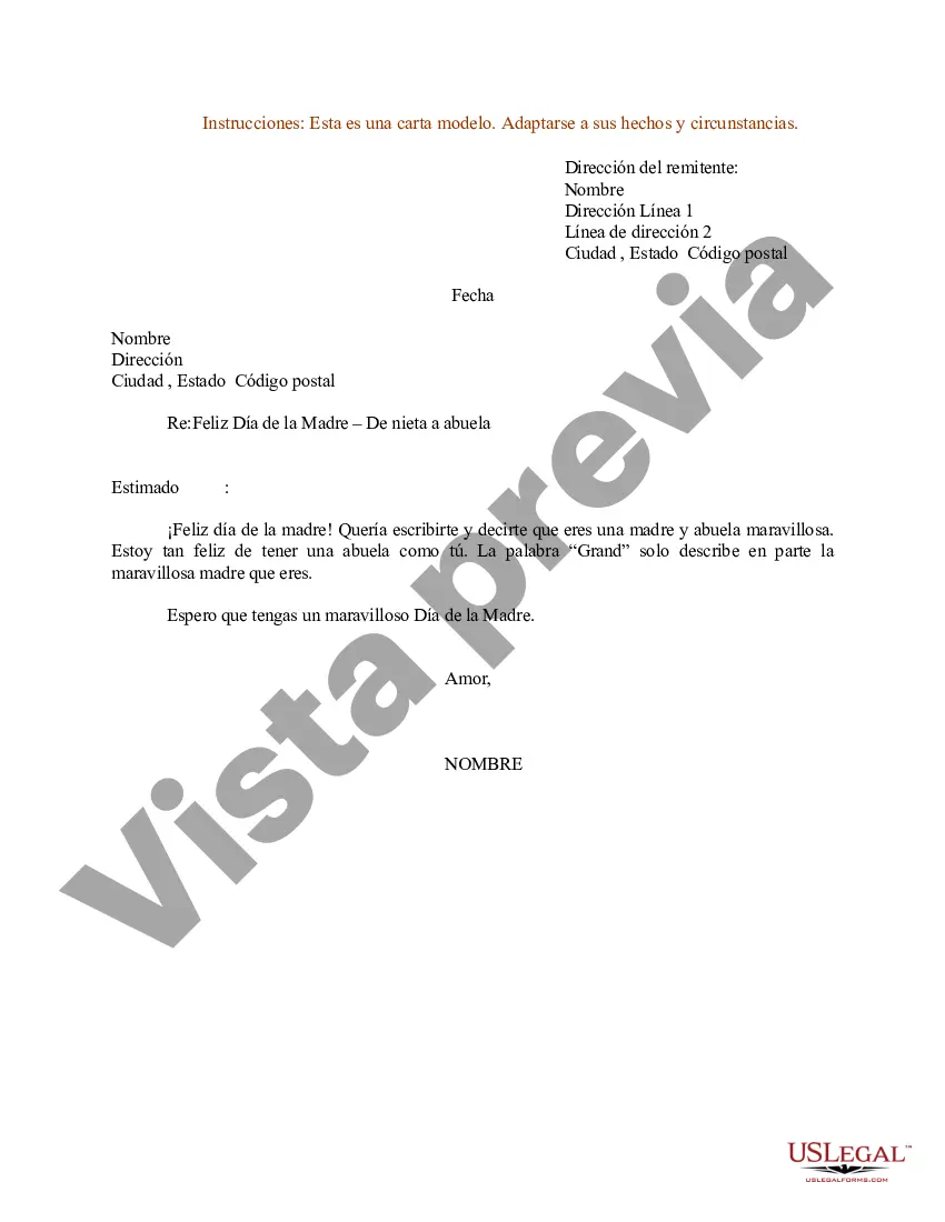 Preview Ejemplo de carta para feliz día de la madre: de nieta a abuela