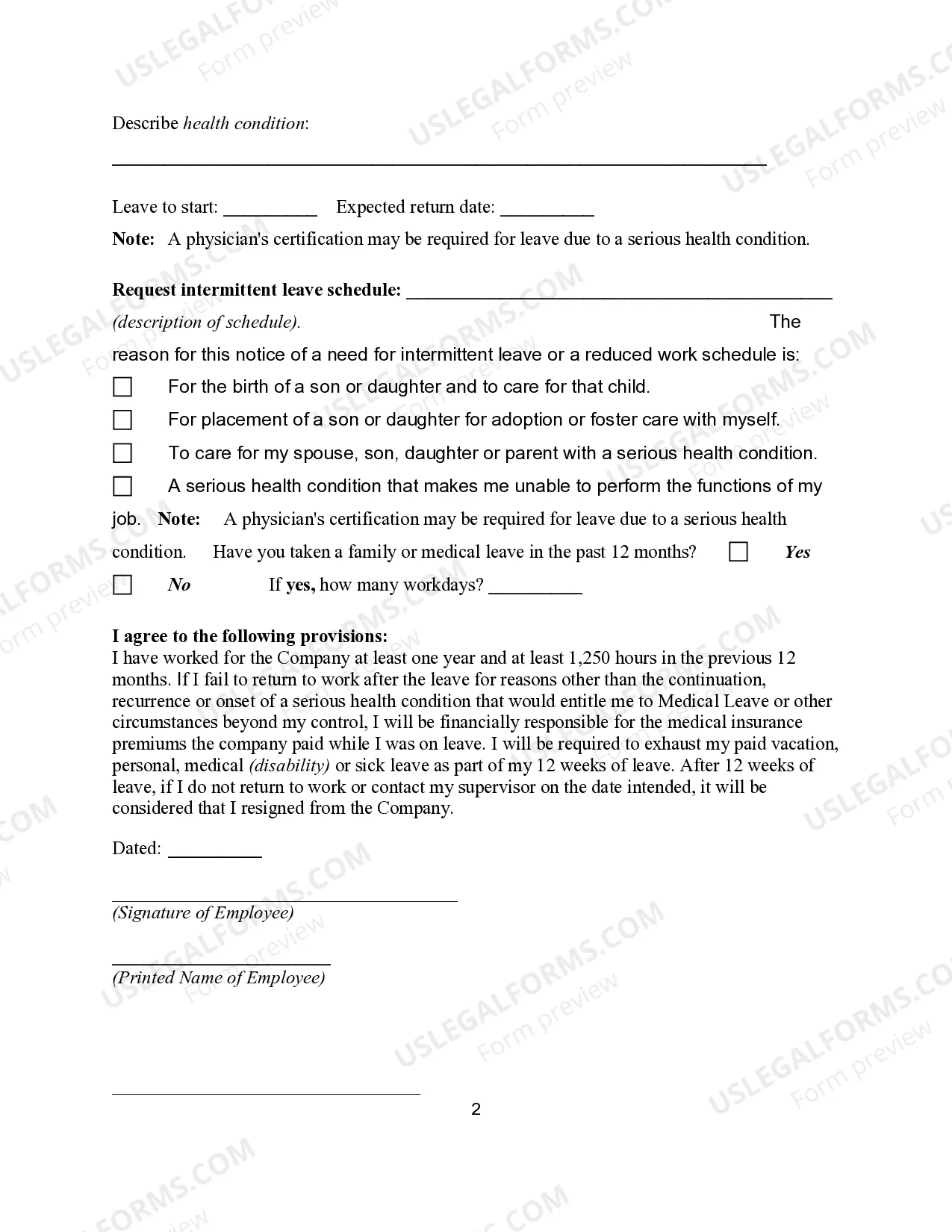 Preview Request for Family or Medical Leave