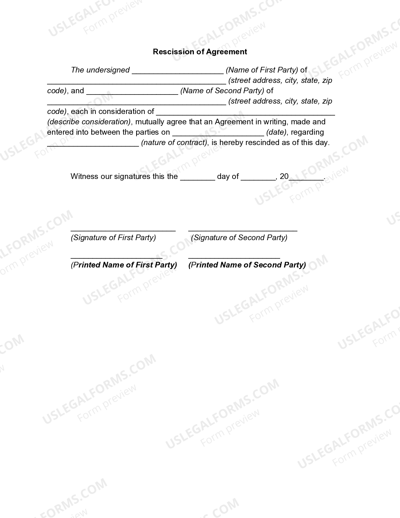 Michigan Rescission of Agreement - Rescission Agreement Form | US Legal ...