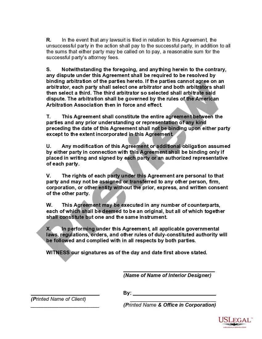 Preview Residential Interior Design Services Agreement