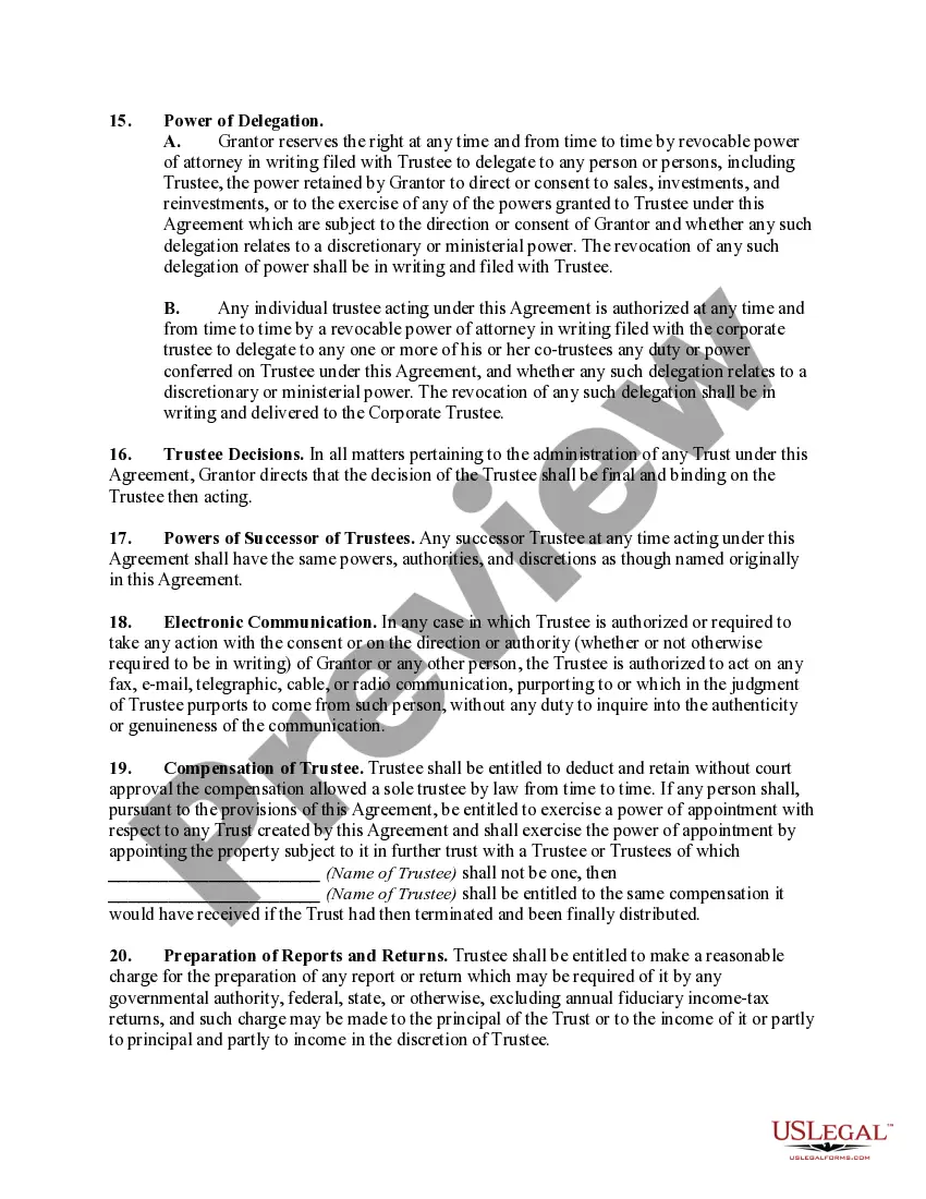 Preview Revocable Trust Agreement with Corporate Trustee