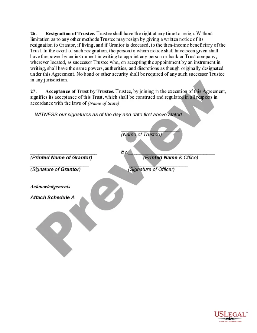 Preview Revocable Trust Agreement with Corporate Trustee