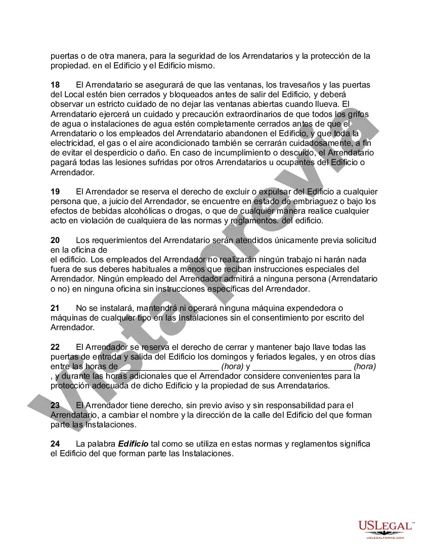 Preview Normas y reglamentos adjuntos y parte del contrato de arrendamiento de edificio comercial