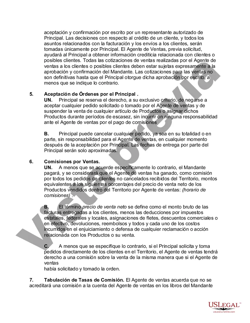 Preview Acuerdo entre Agente de Ventas y Distribuidor para Vender Productos al Menudeo en un Territorio Exclusivo