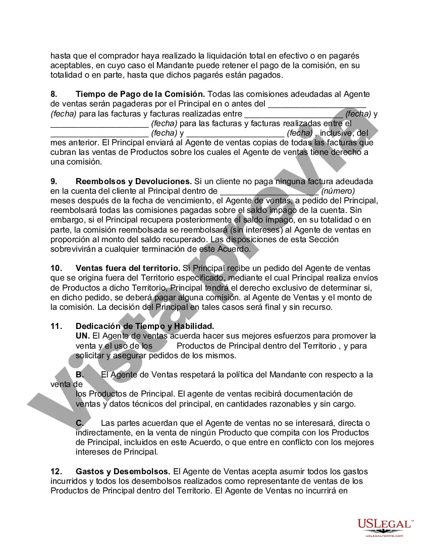 Preview Acuerdo entre Agente de Ventas y Distribuidor para Vender Productos al Menudeo en un Territorio Exclusivo
