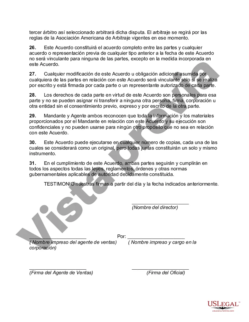 Preview Acuerdo entre Agente de Ventas y Distribuidor para Vender Productos al Menudeo en un Territorio Exclusivo