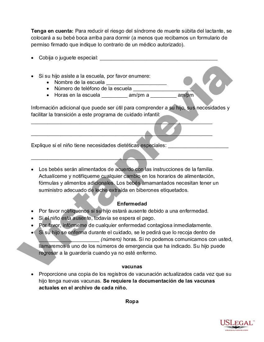 Preview Acuerdo de Cuidado de Niños