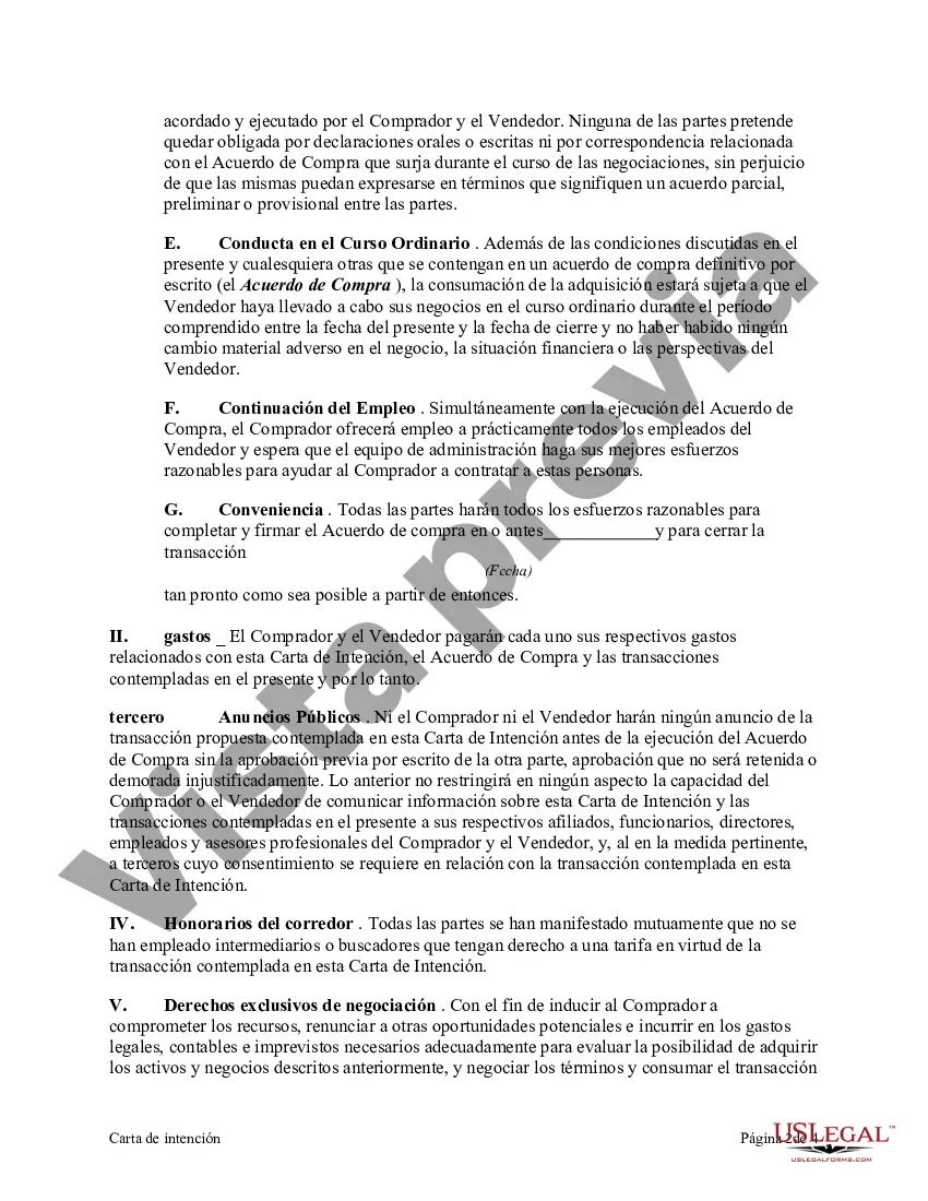 Preview Carta de intención de compra de negocios de desarrollo de software