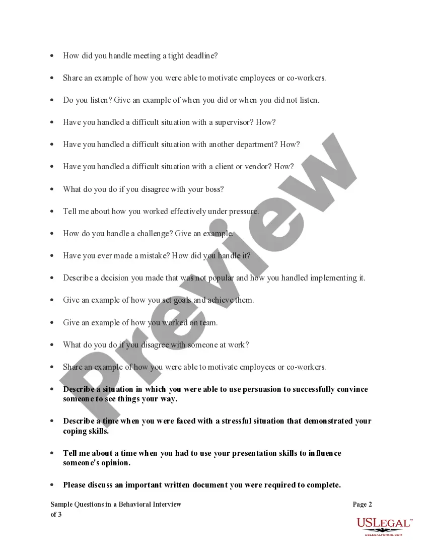 Get Sample Questions in a Behavioral Interview Preview Sample Questions in a Behavioral Interview