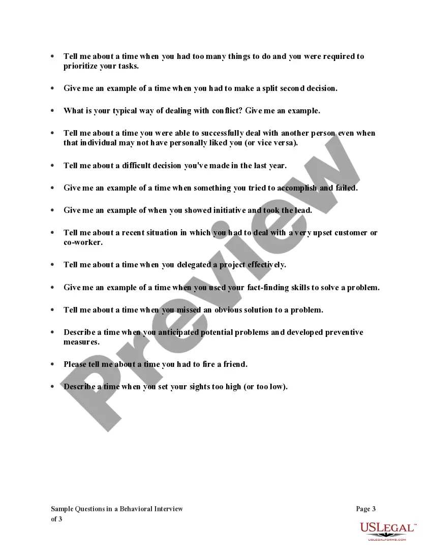 Get Sample Questions in a Behavioral Interview Preview Sample Questions in a Behavioral Interview