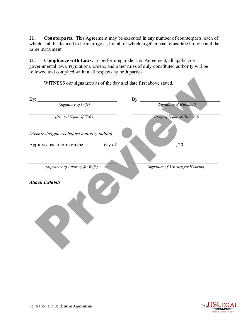 Separation And Settlement Agreement With Provisions For Support Of Spouse Separation Agreement 3211