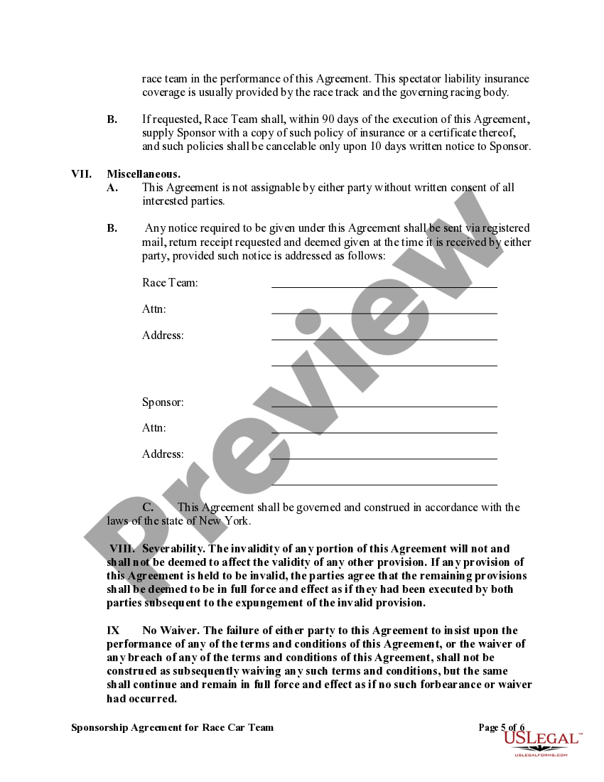 Sponsorship Agreement for Race Car Team Race Car Sponsorship Template