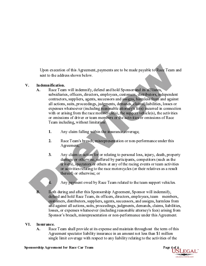 Preview Sponsorship Agreement for Race Car Team