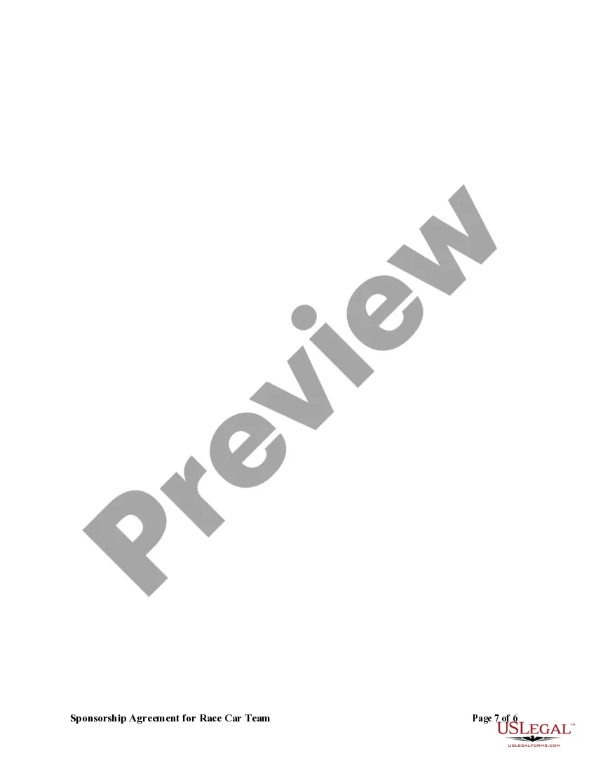 Preview Sponsorship Agreement for Race Car Team