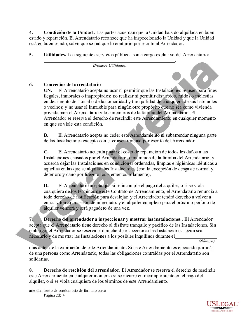 Preview Arrendamiento de condominio de forma corta