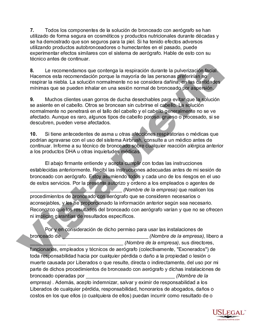 Preview Acuerdo de bronceado con aerógrafo y renuncia