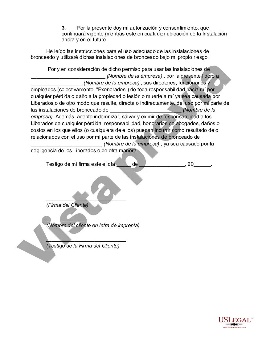 Preview Formulario de liberación de bronceado, incluida la renuncia y liberación del tutor legal o padre