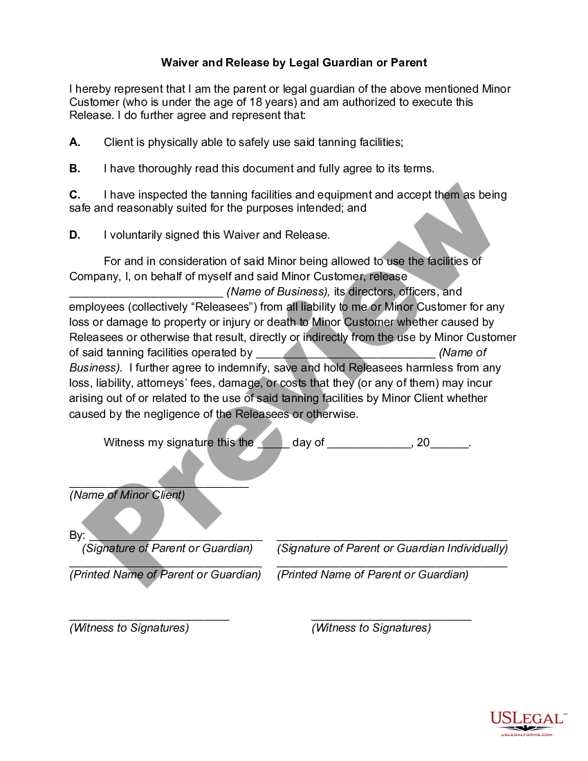 Bexar Texas Tanning Release Form including Waiver and Release by Legal ...