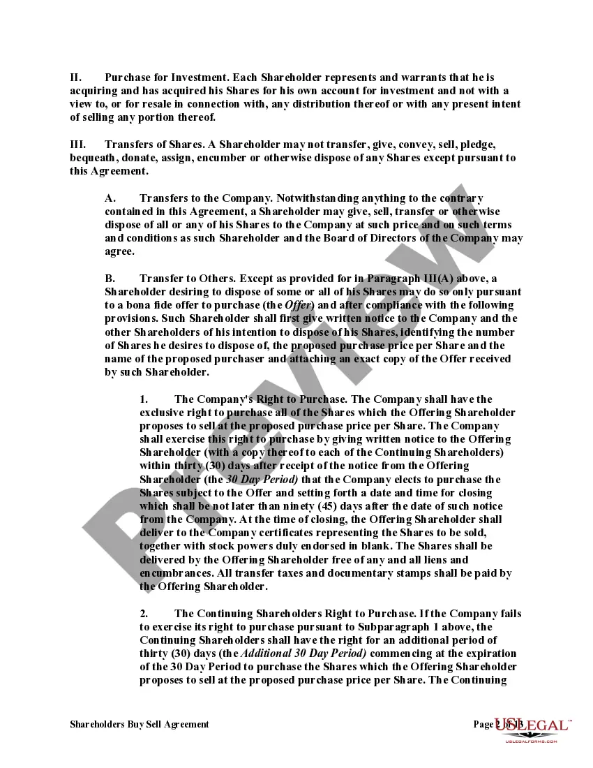 Get Shareholders Buy Sell Agreement of Stock in a Close Corporation with Agreement of Spouse Preview Shareholders Buy Sell Agreement of Stock in a Close Corporation with Agreement of Spouse