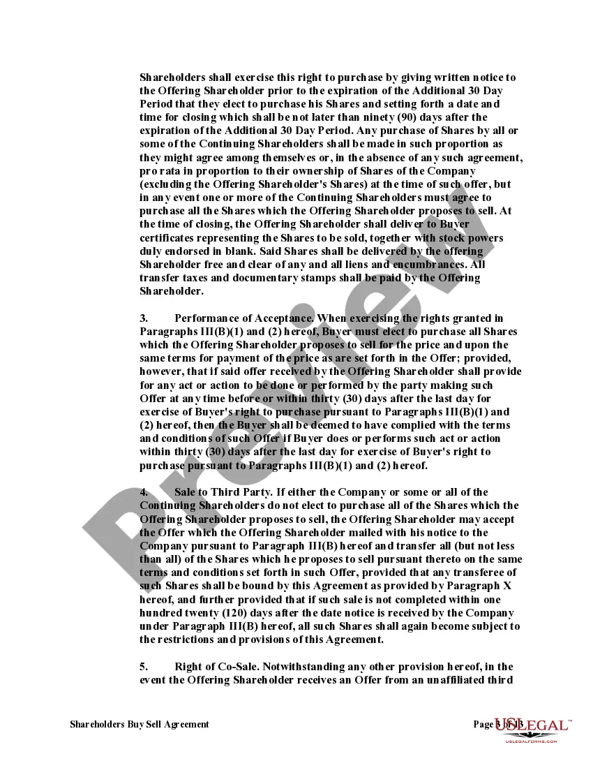 Get Shareholders Buy Sell Agreement of Stock in a Close Corporation with Agreement of Spouse Preview Shareholders Buy Sell Agreement of Stock in a Close Corporation with Agreement of Spouse
