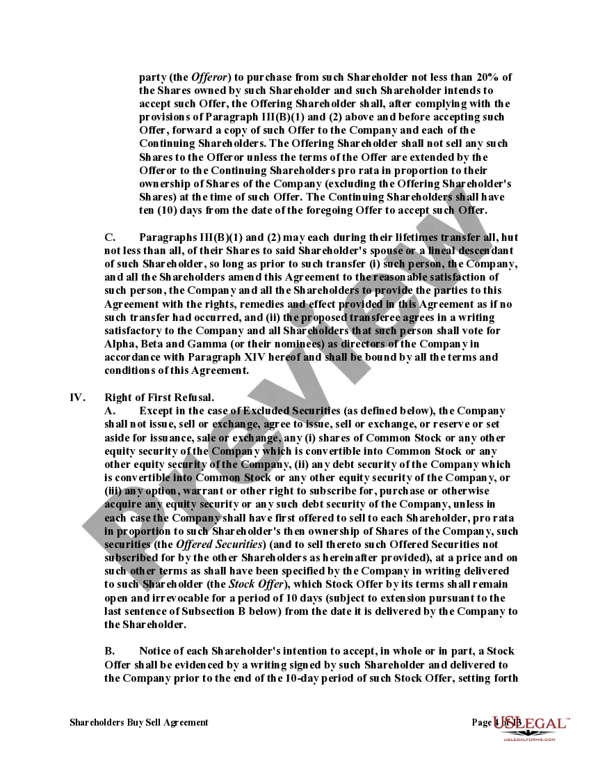 Get Shareholders Buy Sell Agreement of Stock in a Close Corporation with Agreement of Spouse Preview Shareholders Buy Sell Agreement of Stock in a Close Corporation with Agreement of Spouse